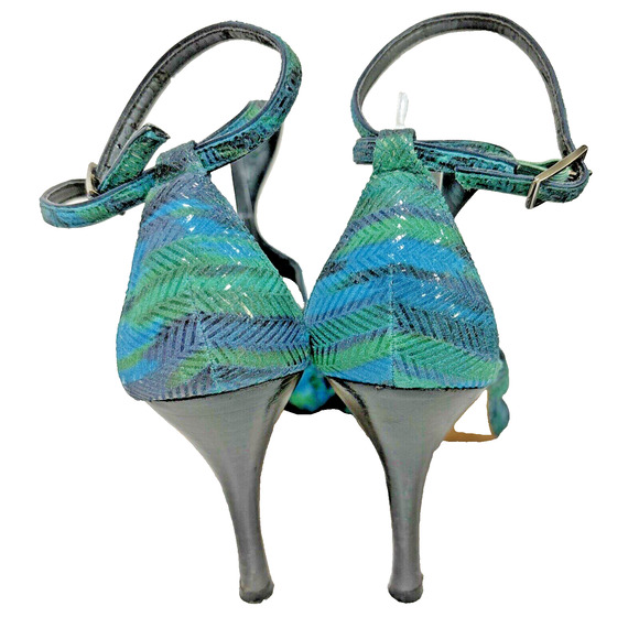 Stuart Weitzman Blue Green Purple High Heel Sandals Size 9 Ankle Strap Buckles - Picture 4 of 13